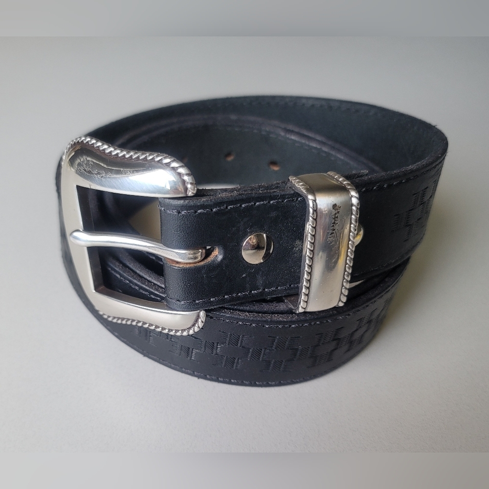 Vintage Heavy Duty Black & Silver Western Wear Leather Belt
